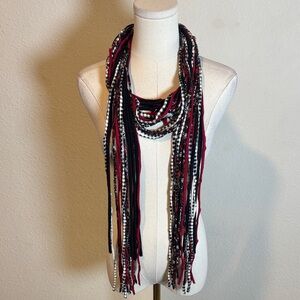 Multi-Strand Infinity Scarf/Necklace Black White & Red